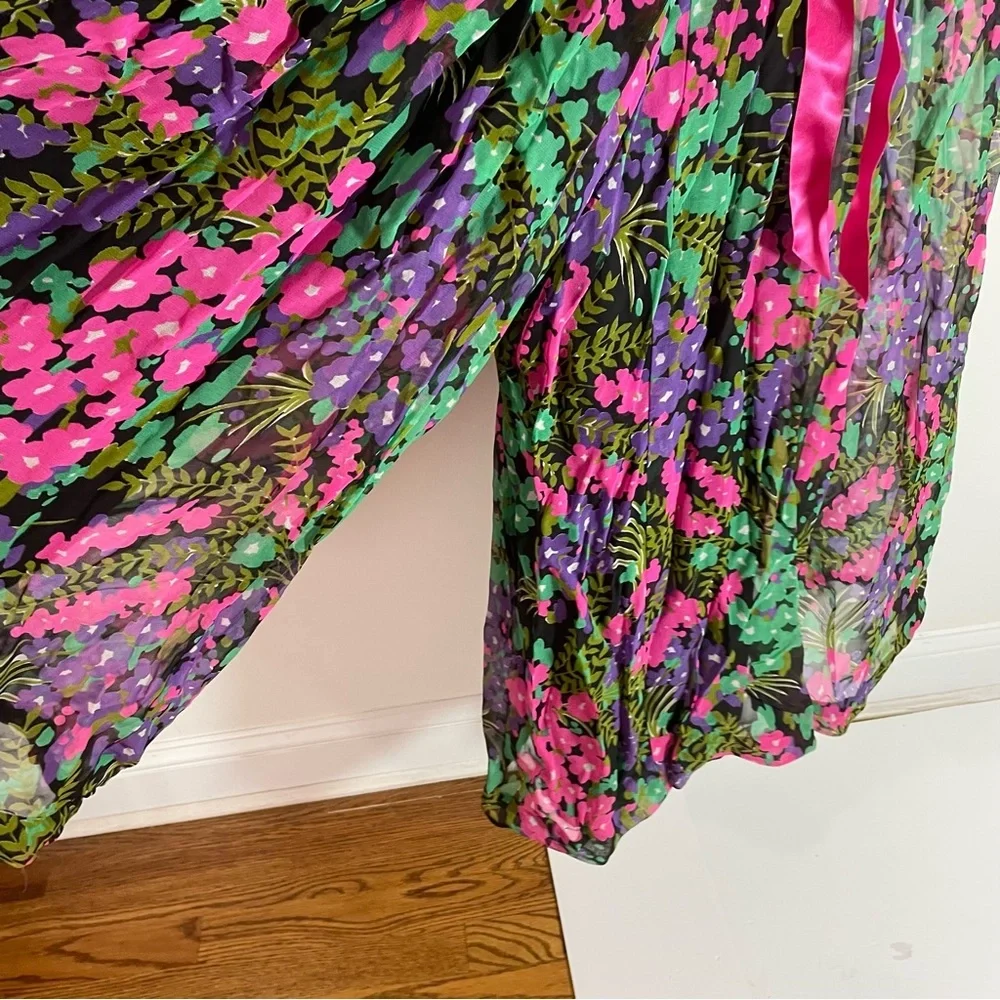 Vintage 60s Jumpsuit Dark Floral Wide Leg Cocktail Evening Size S/XS Sleeveless - Picture 3 of 10